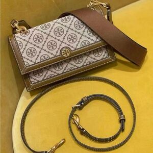 NWT TORY BURCH T MONOGRAM JACQUARD MINI BAG Two stripes $448